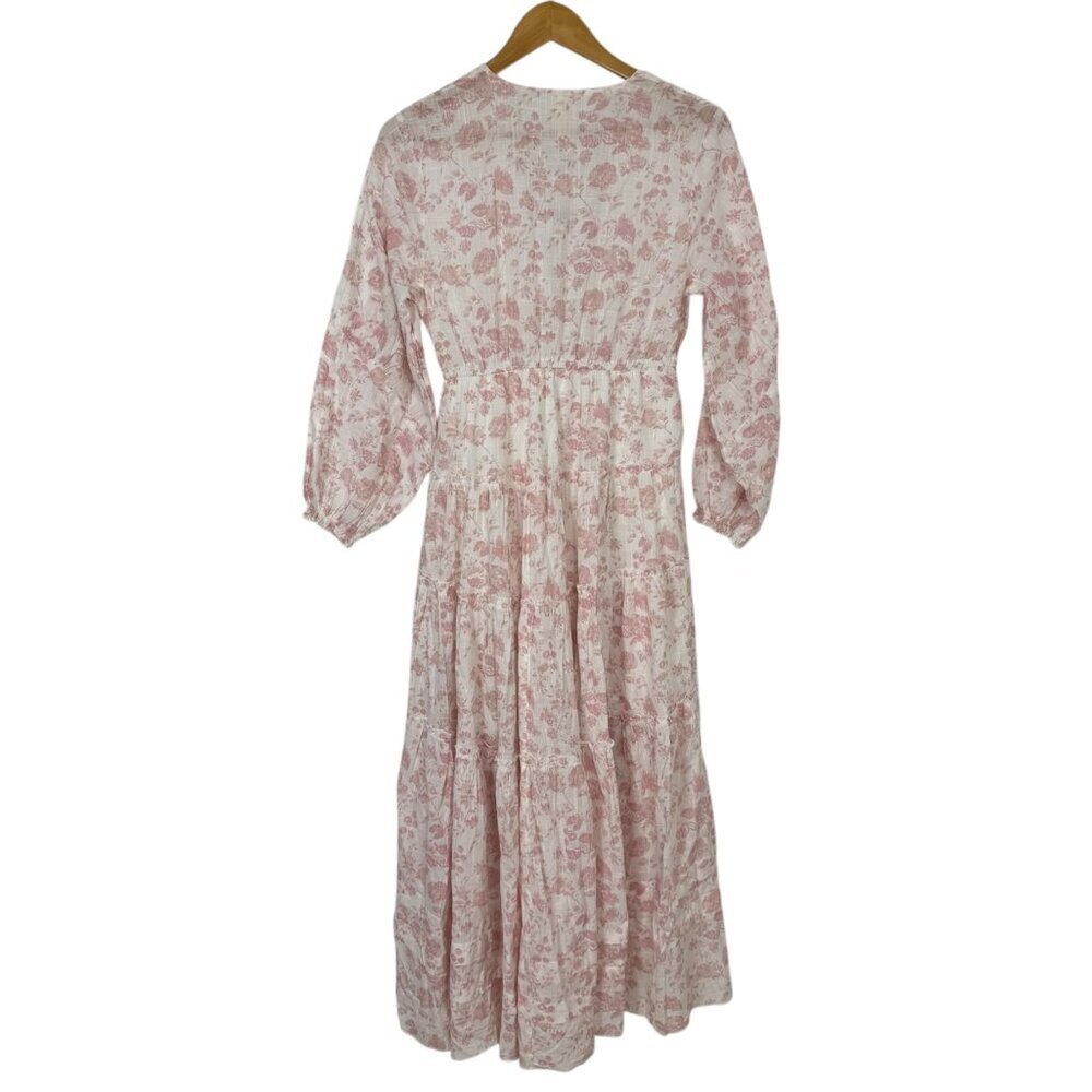 Free People NEW Pappiet Midi Dress Ivory Pink Med Floral Boho READ Cottagecore - Picture 5 of 15